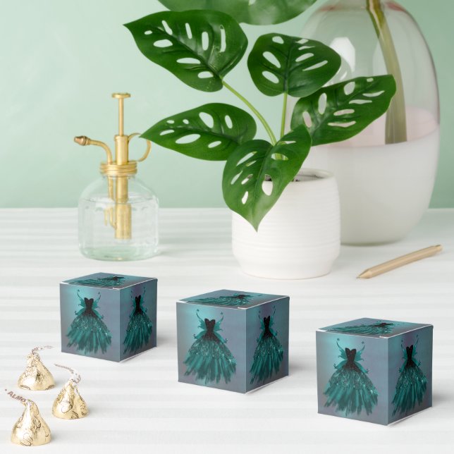 Gothic Fairy Teal Gown | Deep Midnight Green Sheen Favor Boxes (Multiple)