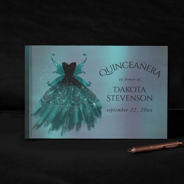 Gothic Fairy Teal Gown | Deep Midnight Green Sheen Guest Book (Creator Uploaded)
