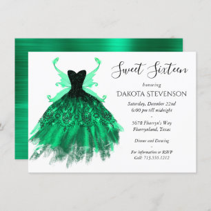 Gothic Fairy Teal Gown Deep Midnight Green Sheen Invitation