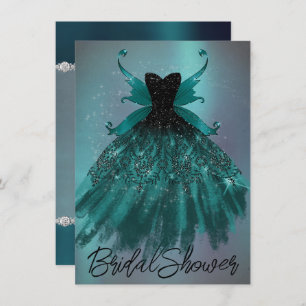 Gothic Fairy Teal Gown   Deep Midnight Green Sheen Invitation