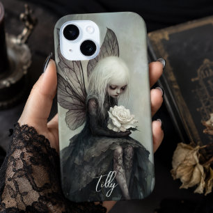 Gothic Fairy & White Rose Custom Dark Fantasy iPhone 15 Case