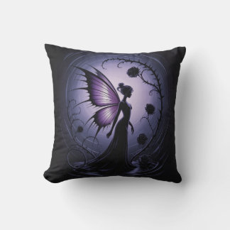 Gothic Fairy with Black Roses - Dark and E Phantas Throw Pillow