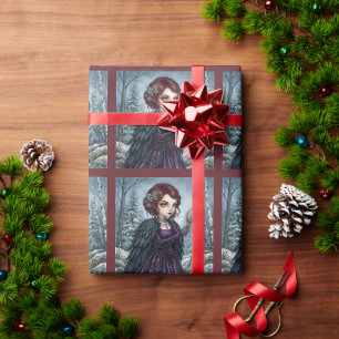 Gothic Fairy Woman Dark Wings Enchanted Wrapping Paper