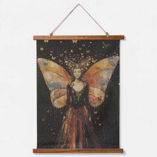 Gothic Fairy Woman Vintage Rainbow Black Art Wood Hanging Tapestry