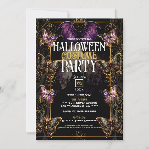Gothic Fairytale Butterfly  Bat Halloween Party  Invitation