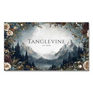 Gothic Fairytale Floral Frame Mountain Moon Scene Business Card Magnet