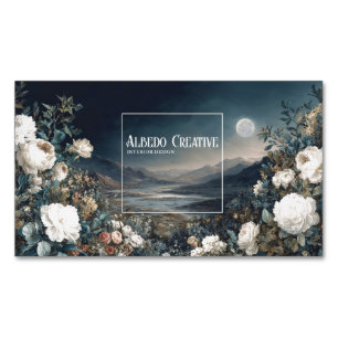 Gothic Fairytale Floral Mountain Moon Landscape Business Card Magnet