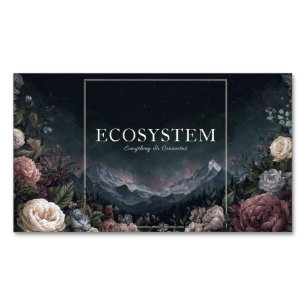 Gothic Fairytale Rose Frame Starry Night Mountain Business Card Magnet
