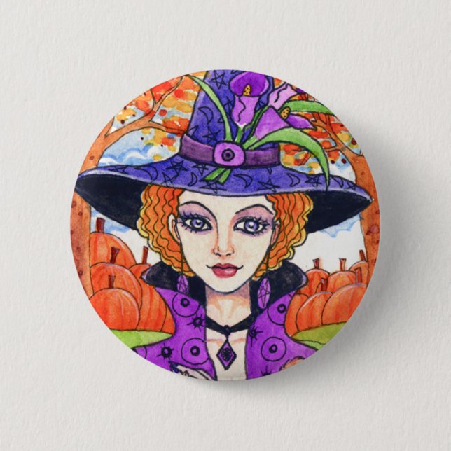 Gothic Fall Witch Fantasy Button by Ann Howard (Front)