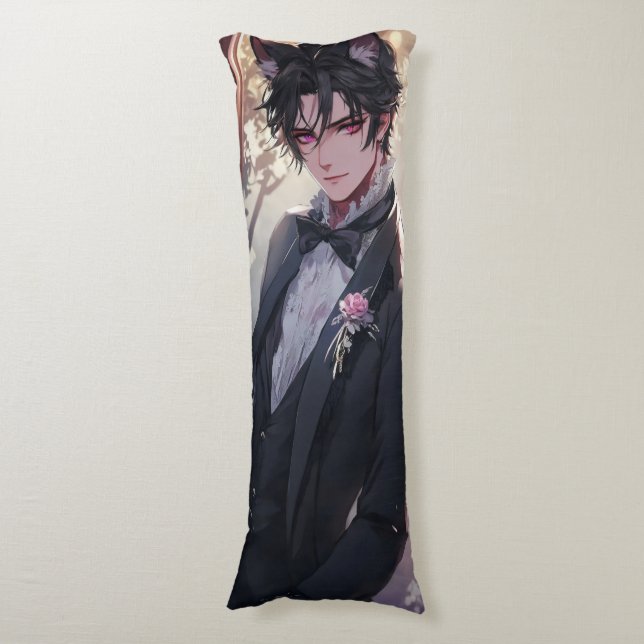 Gothic Fantasy Anime Catboy Body Pillow (Front Vertical)