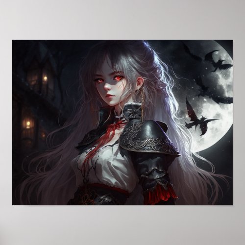 Gothic Fantasy Demon Anime Girl in Armor Poster