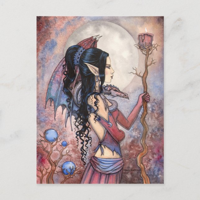 Gothic Fantasy Dragon Girl Art Postcard (Front)