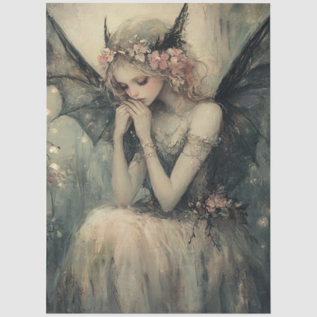 Gothic Fantasy Fairy with Floral Crown Decoupage Tissue Paper (Front)