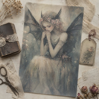 Gothic Fantasy Fairy with Floral Crown Decoupage Tissue Paper