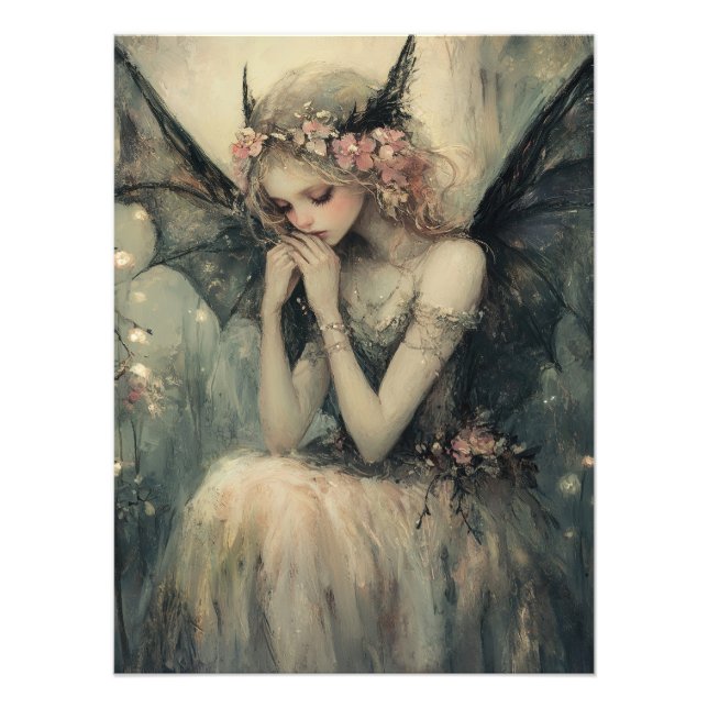 Gothic Fantasy Fairy with Floral Crown Wall Art (Front)