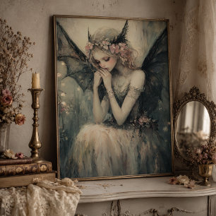 Gothic Fantasy Fairy with Floral Crown Wall Art