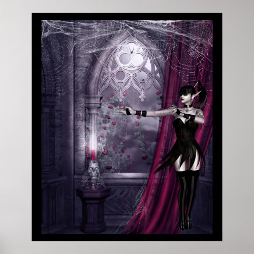 Gothic fantasy girl in spooky room poster