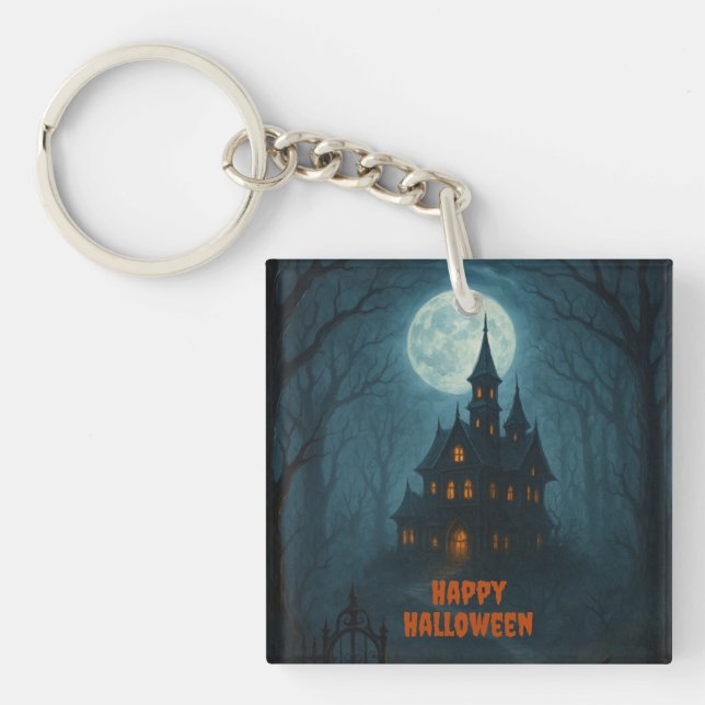 Gothic Fantasy | Haunted Castle & Misty Moonlight  Keychain (Front)