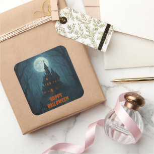 Gothic Fantasy Haunted Castle & Misty Moonlight Square Sticker