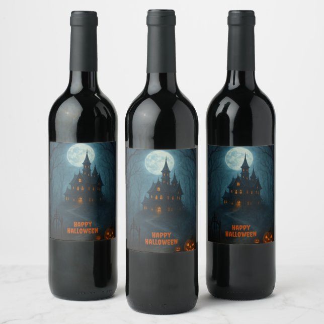 Gothic Fantasy | Haunted Castle & Misty Moonlight  Wine Label (Bottles)