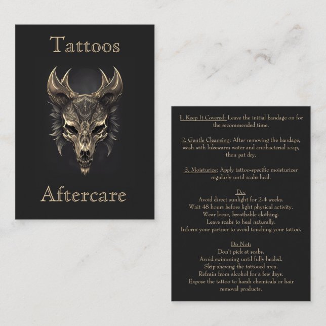 Gothic Fantasy Wolf Skull Black & Gold Aftercare Business Card (Front/Back)