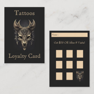 Gothic Fantasy Wolf Skull Black & Gold Loyalty Business Card