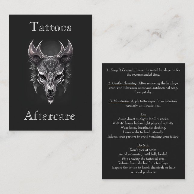 Gothic Fantasy Wolf Skull Black & Silver Aftercare Business Card (Front/Back)