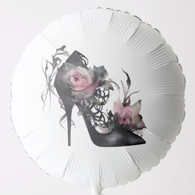 Gothic Fashion Stiletto Heel with Mauve Pink Roses Balloon (Front)
