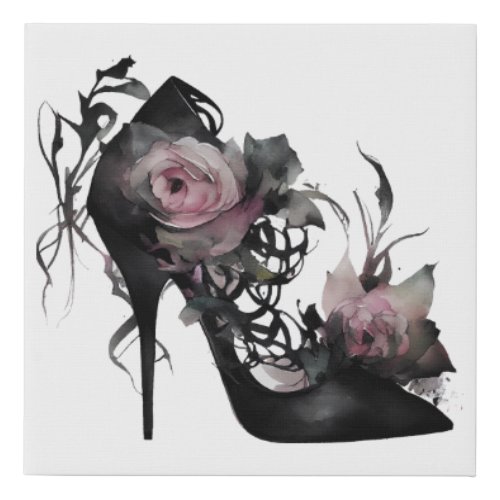 Gothic Fashion Stiletto Heel with Mauve Pink Roses Faux Canvas Print