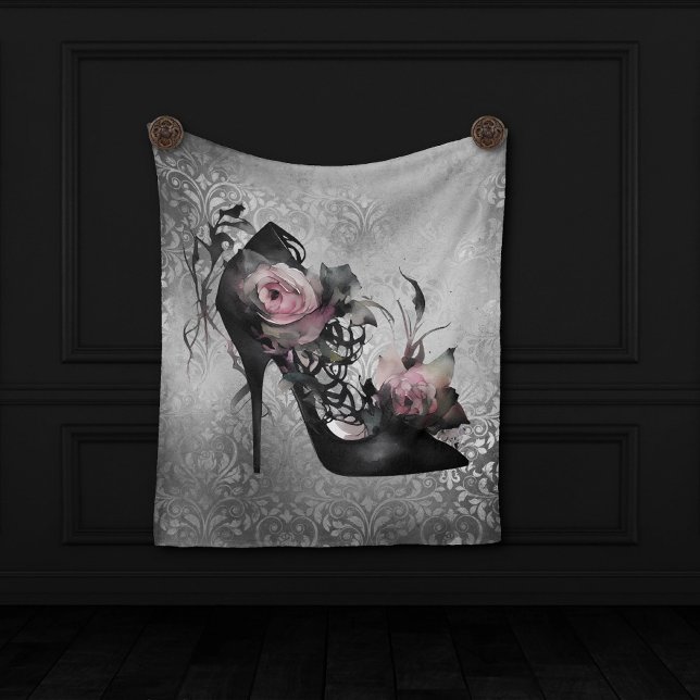 Gothic Fashion Stiletto Heel with Mauve Pink Roses Fleece Blanket (Creator Uploaded)