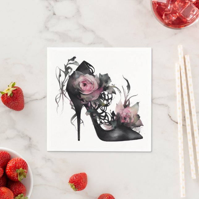 Gothic Fashion Stiletto Heel with Mauve Pink Roses Napkins (Insitu)