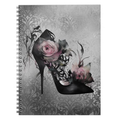 Gothic Fashion Stiletto Heel with Mauve Pink Roses Notebook