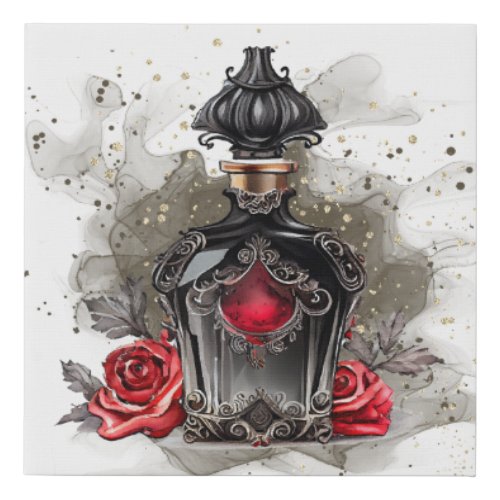 Gothic Fashion Victorian Perfume Bottle with Roses Faux Canvas Print