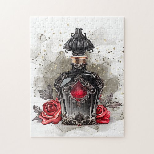 Gothic Fashion Victorian Perfume Bottle with Roses Jigsaw Puzzle