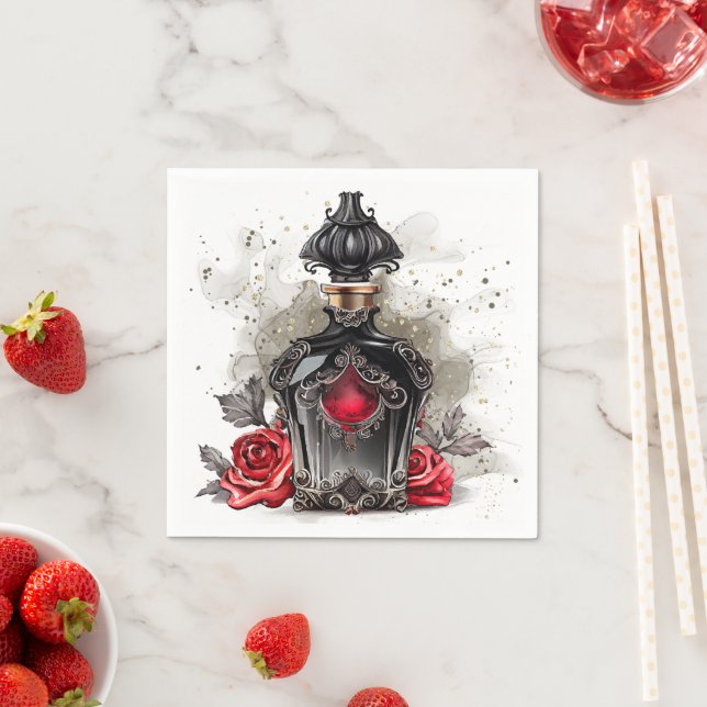 Gothic Fashion Victorian Perfume Bottle with Roses Napkins (Insitu)