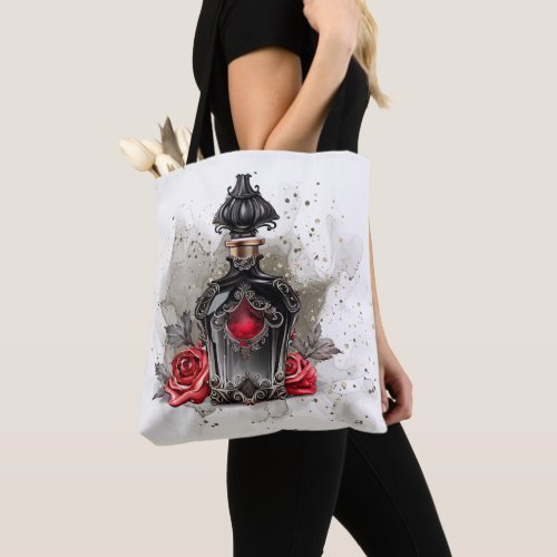 Gothic Fashion Victorian Perfume Bottle with Roses Tote Bag