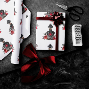 Gothic Fashion Victorian Perfume Bottle with Roses Wrapping Paper