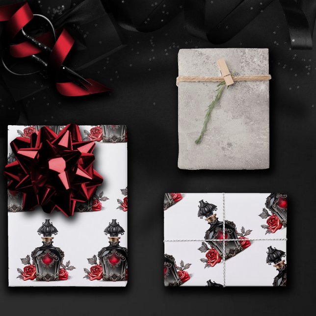 Gothic Fashion Victorian Perfume Bottle with Roses Wrapping Paper Sheets (Creator Uploaded)