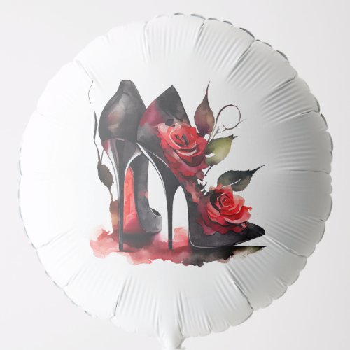 Gothic Fashionista Red Bottom Stilettos with Roses Balloon