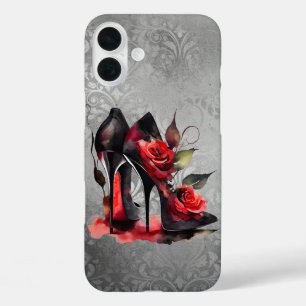 Gothic Fashionista Red Bottom Stilettos with Roses iPhone 16 Plus Case