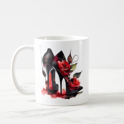 Gothic Fashionista Red Bottom Stilettos with Roses Coffee Mug