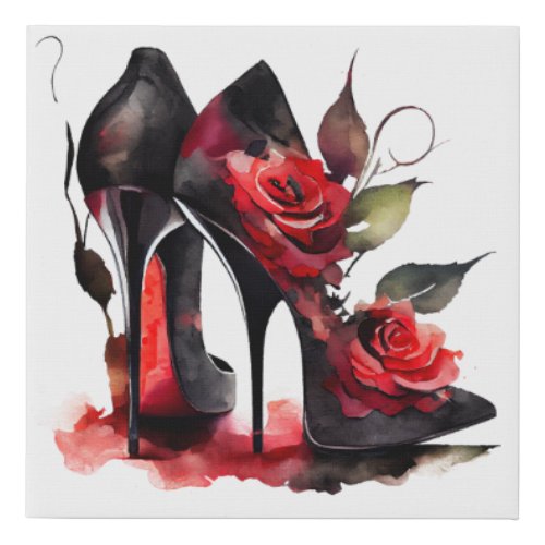Gothic Fashionista Red Bottom Stilettos with Roses Faux Canvas Print