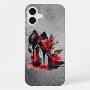 Gothic Fashionista Red Bottom Stilettos with Roses iPhone 16 Plus Case