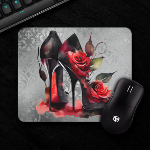 Gothic Fashionista Red Bottom Stilettos with Roses Mouse Pad