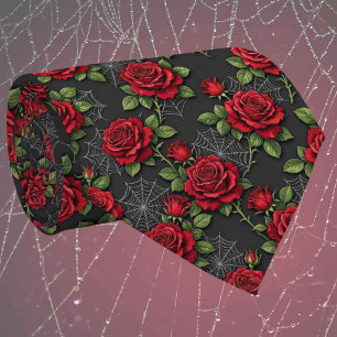 Gothic Faux Silk Roses & Spiderwebs Gentleman's Neck Tie