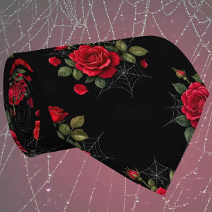 Gothic Faux Silk   Roses & Spiderwebs Gentleman's  Neck Tie