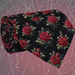 Gothic Faux Silk   Roses & Spiderwebs Gentleman's  Neck Tie