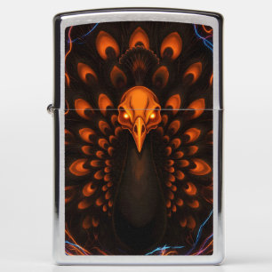 Gothic Fiery Peacock Skull Zippo Lighter