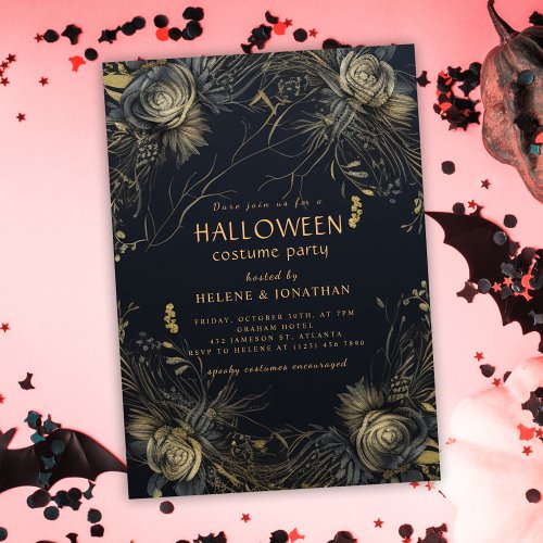 Gothic Floral Adult Halloween Costume Party Invitation
