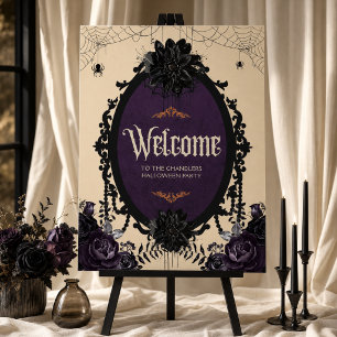 Gothic Floral Adult Halloween Party Welcome Sign